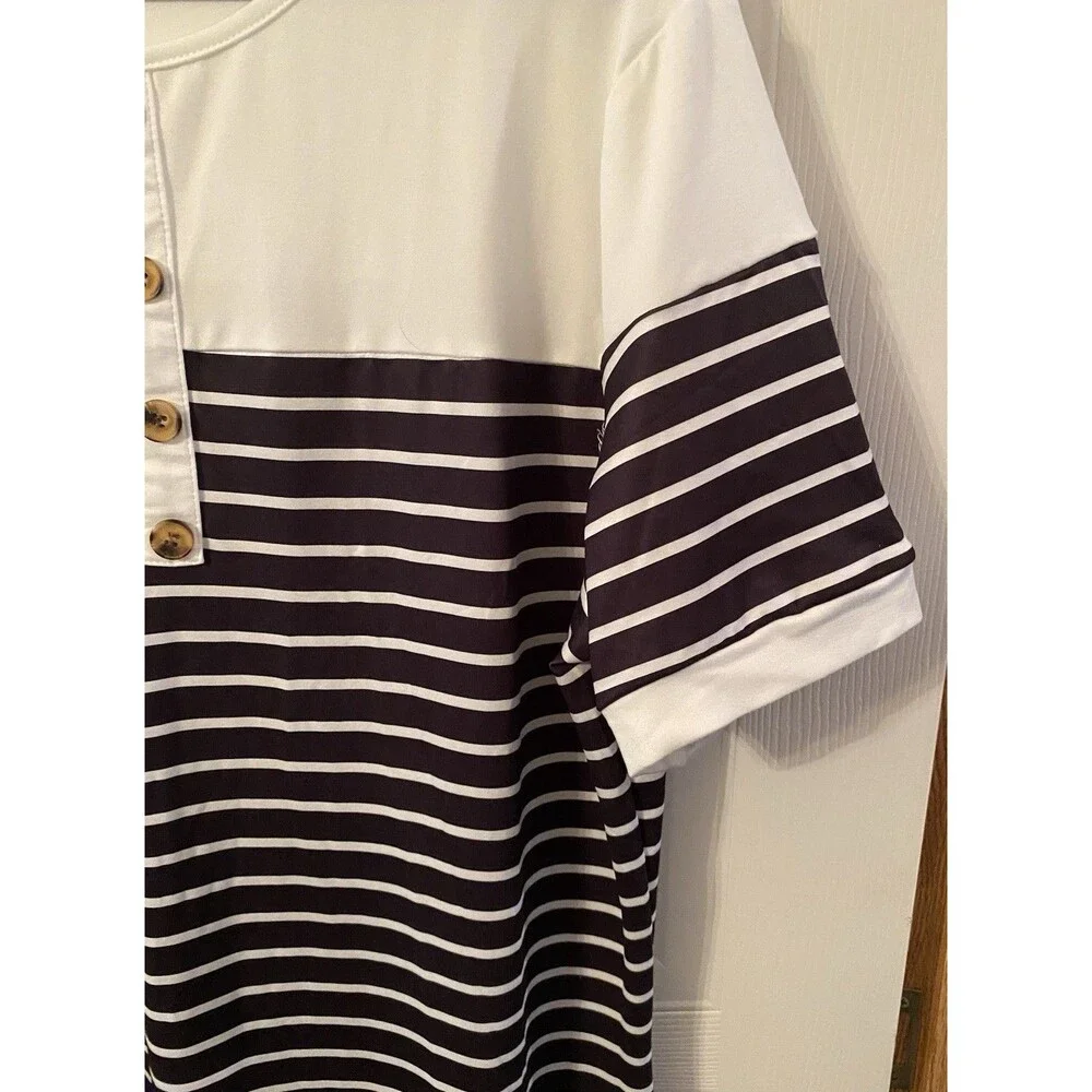 SHEIN Black White Striped Short Sleeve Midi Dress 2X New